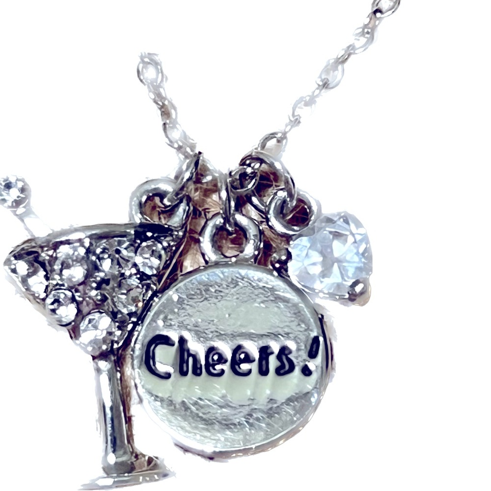 🍸3 Cheers Martini Glass Genuine CZ & Crystal Necklace by Cookie Lee - Picture 4 of 12